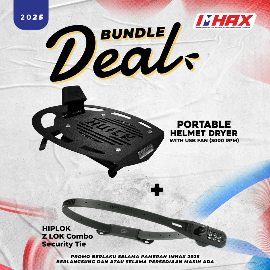 Huck Portable Helmet Rack With Usb Fan (3000 Rpm) & Hiplok Z Lok Combo Security Tie Bundle Imhax 2025